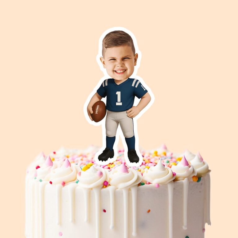 Custom Navy Number 1 Football Player Face Cutout – Cake Topper Custom Navy Number 1 Football Player Face Cutout shown on a cake topper mockup