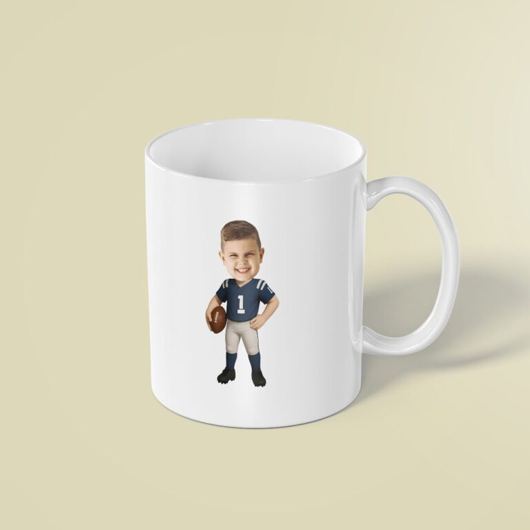 Custom Navy Number 1 Football Player Face Cutout – Mug Custom Navy Number 1 Football Player Face Cutout shown on a mug mockup