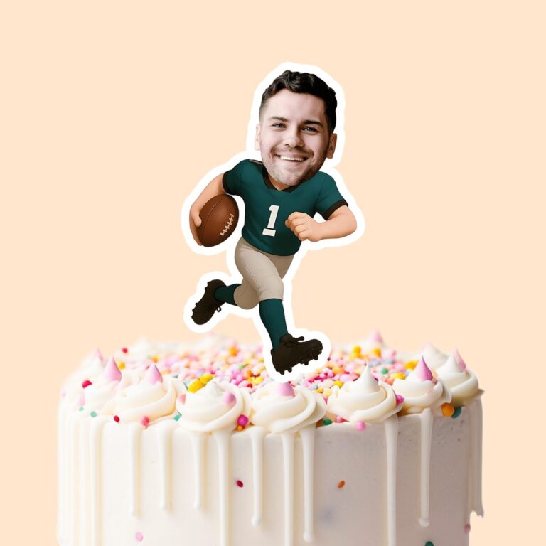 Custom Green Number 1 Football Runner Face Cutout – Cake Topper Custom Green Number 1 Football Runner Face Cutout shown on a cake topper mockup