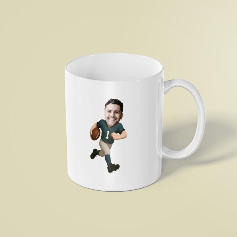Custom Green Number 1 Football Runner Face Cutout – Mug Custom Green Number 1 Football Runner Face Cutout shown on a mug mockup