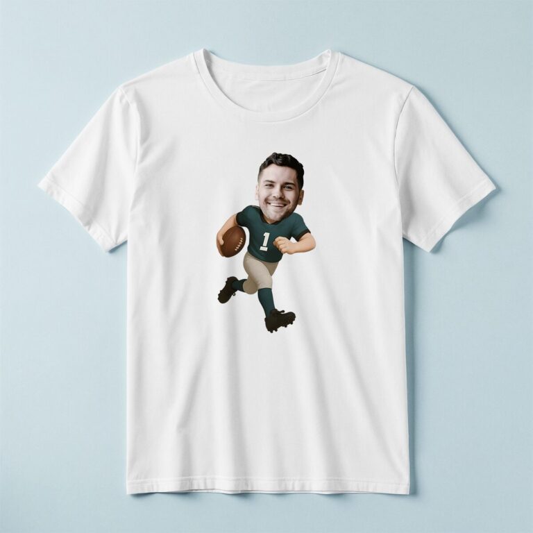 Custom Green Number 1 Football Runner Face Cutout – T-shirt Custom Green Number 1 Football Runner Face Cutout shown on a T-shirt mockup