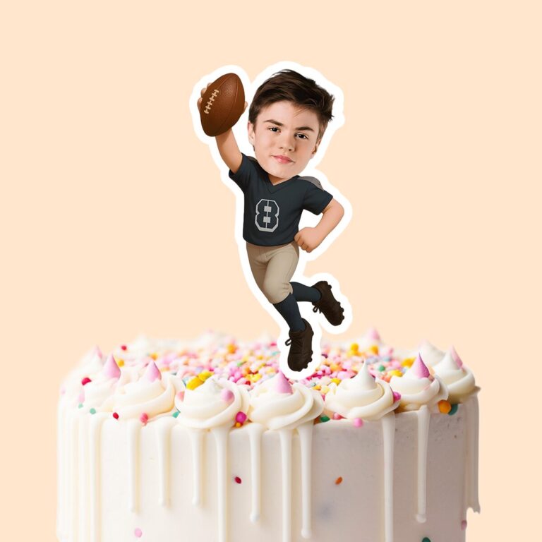 Custom Charcoal Number 8 Passing Player Face Cutout – Cake Topper Custom Charcoal Number 8 Passing Player Face Cutout shown on a cake topper mockup