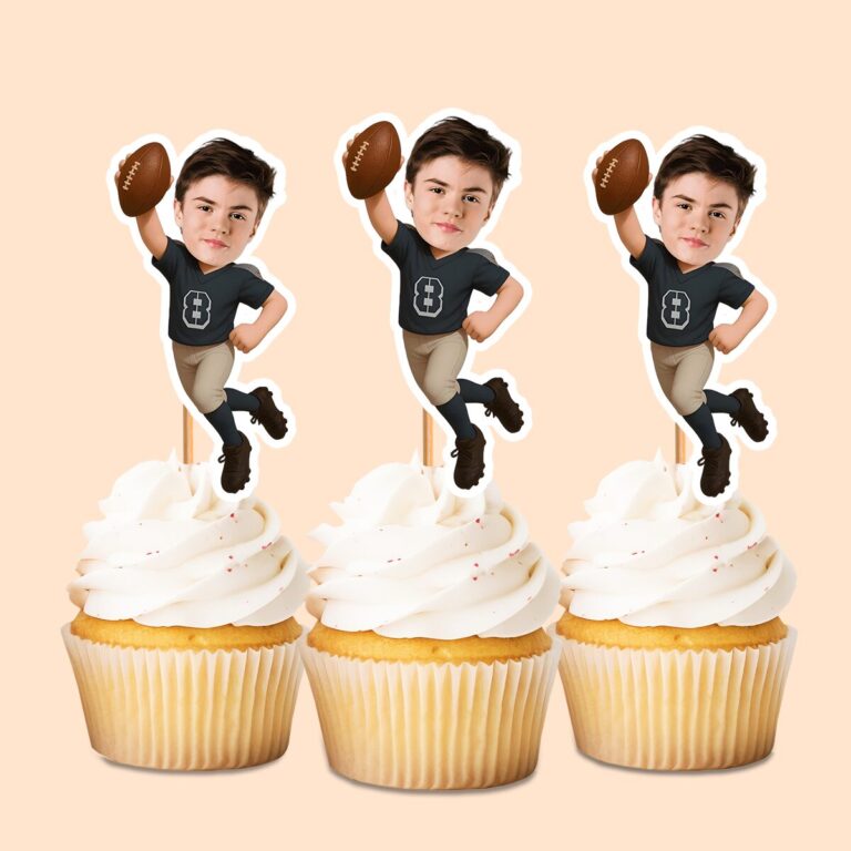 Custom Charcoal Number 8 Passing Player Face Cutout – Cupcake Topper Custom Charcoal Number 8 Passing Player Face Cutout shown on a cupcake topper mockup