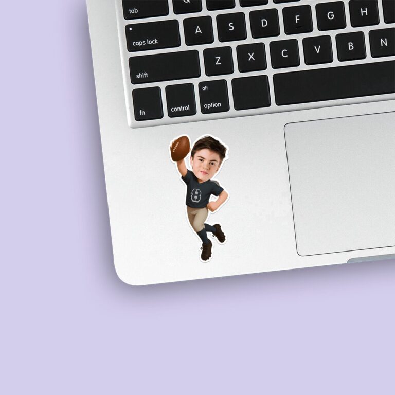 Custom Charcoal Number 8 Passing Player Face Cutout – Sticker Custom Charcoal Number 8 Passing Player Face Cutout shown on a sticker mockup