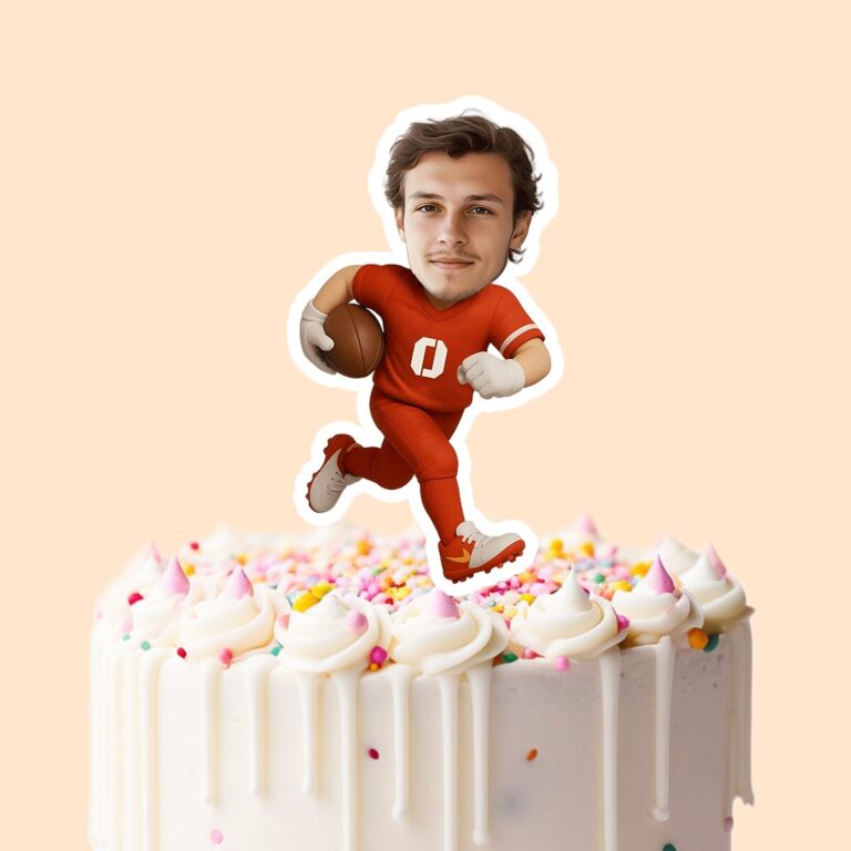 Custom Red Number 0 Football Runner Face Cutout – Cake Topper Custom Red Number 0 Football Runner Face Cutout shown on a cake topper mockup