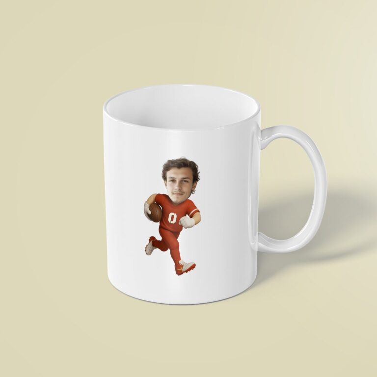 Custom Red Number 0 Football Runner Face Cutout – Mug Custom Red Number 0 Football Runner Face Cutout shown on a mug mockup