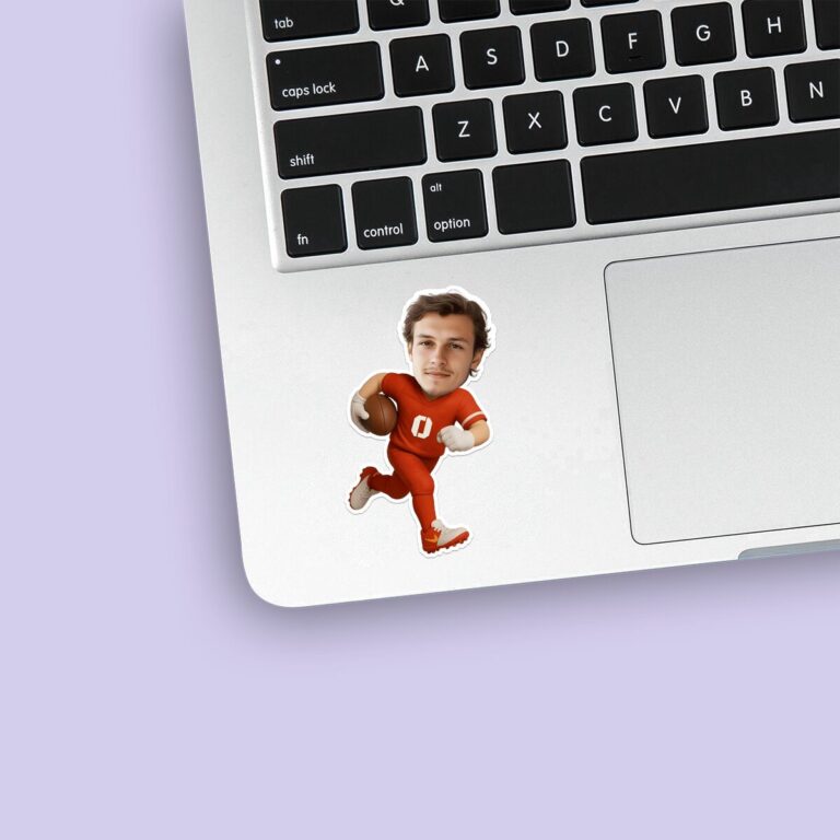 Custom Red Number 0 Football Runner Face Cutout – Sticker Custom Red Number 0 Football Runner Face Cutout shown on a sticker mockup