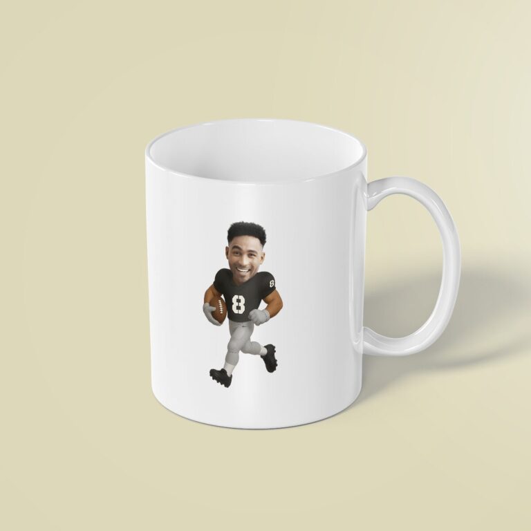 Custom Black Number 8 Football Runner Face Cutout – Mug Custom Black Number 8 Football Runner Face Cutout shown on a mug mockup