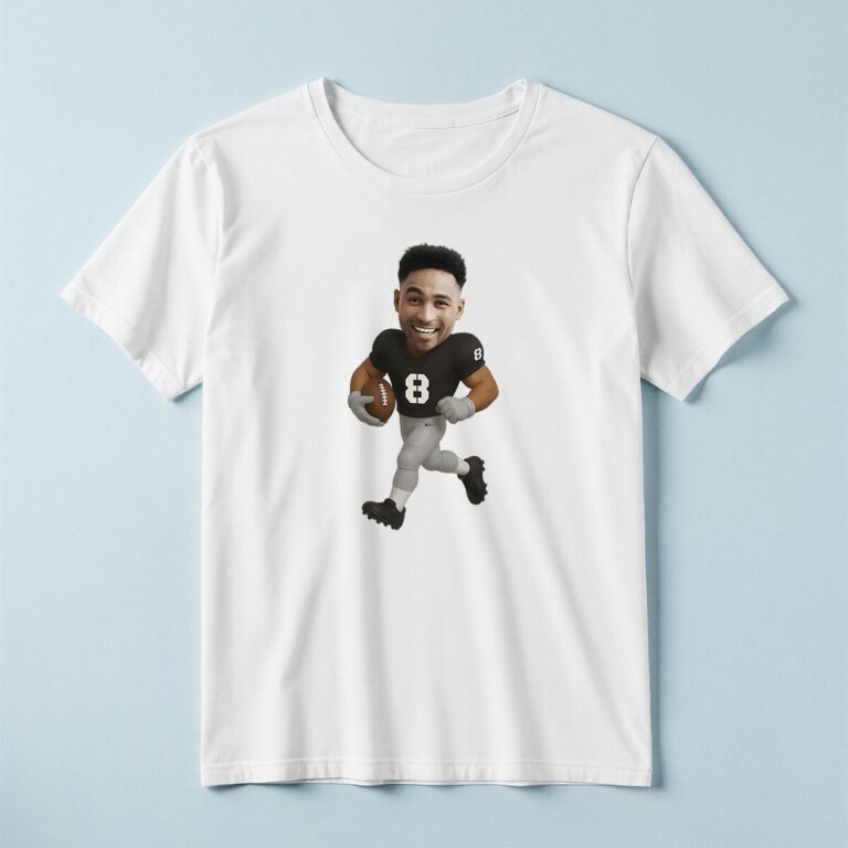 Custom Black Number 8 Football Runner Face Cutout – T-shirt Custom Black Number 8 Football Runner Face Cutout shown on a T-shirt mockup