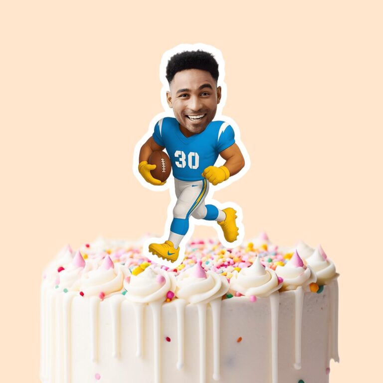 Custom Blue Number 30 Football Runner Face Cutout – Cake Topper Custom Blue Number 30 Football Runner Face Cutout shown on a cake topper mockup
