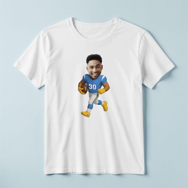 Custom Blue Number 30 Football Runner Face Cutout – T-shirt Custom Blue Number 30 Football Runner Face Cutout shown on a T-shirt mockup
