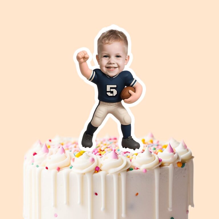 Custom Navy Number 5 Football Light Pants Face Cutout – Cake Topper Custom Navy Number 5 Football Light Pants Face Cutout shown on a cake topper mockup
