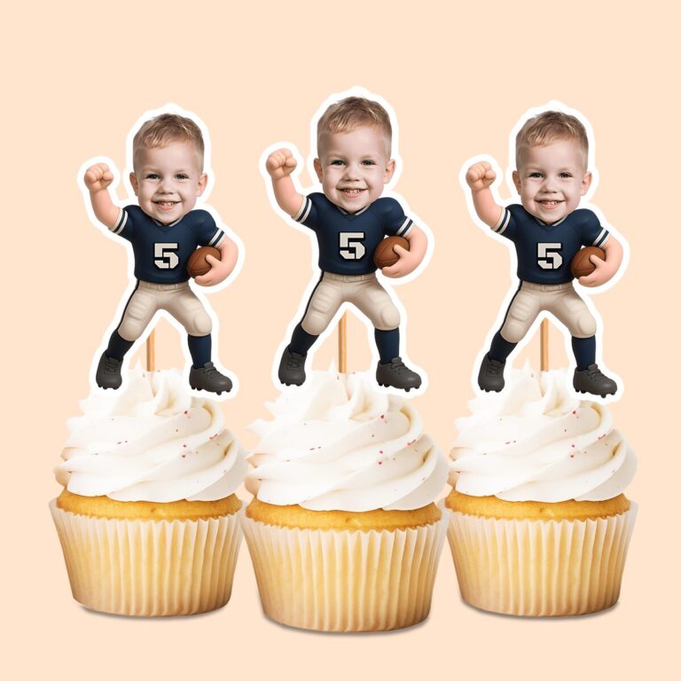 Custom Navy Number 5 Football Light Pants Face Cutout – Cupcake Topper Custom Navy Number 5 Football Light Pants Face Cutout shown on a cupcake topper mockup