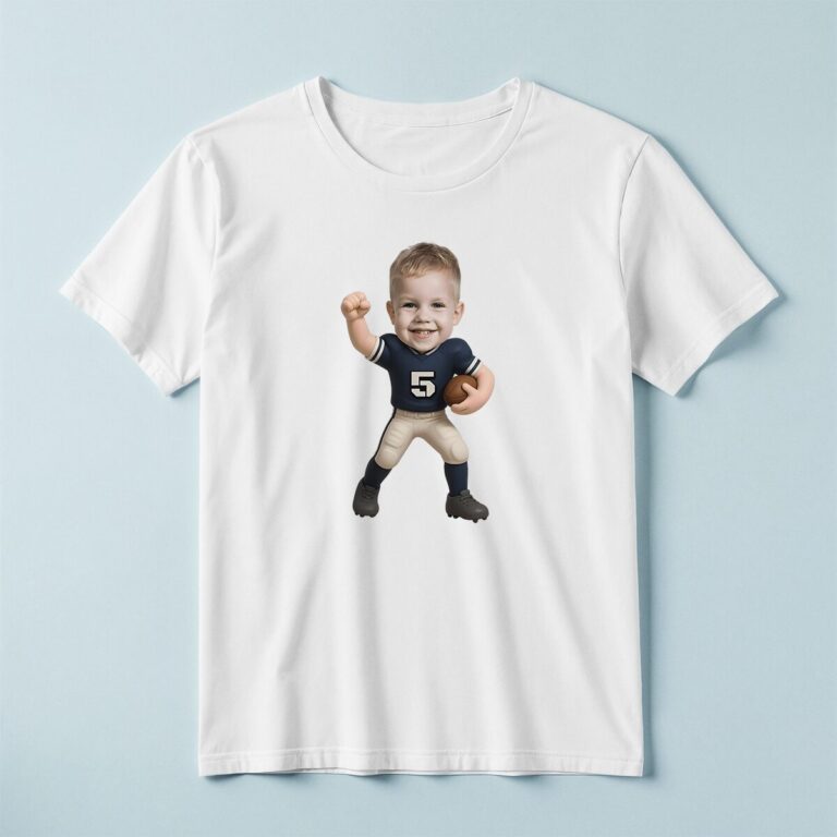 Custom Navy Number 5 Football Light Pants Face Cutout – T-shirt Custom Navy Number 5 Football Light Pants Face Cutout shown on a T-shirt mockup