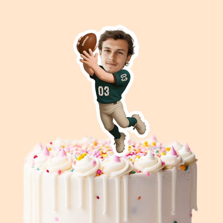 Custom Green Number 03 Football Receiver Face Cutout – Cake Topper Custom Green Number 03 Football Receiver Face Cutout shown on a cake topper mockup