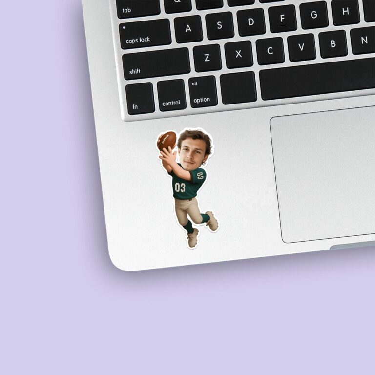 Custom Green Number 03 Football Receiver Face Cutout – Sticker Custom Green Number 03 Football Receiver Face Cutout shown on a sticker mockup