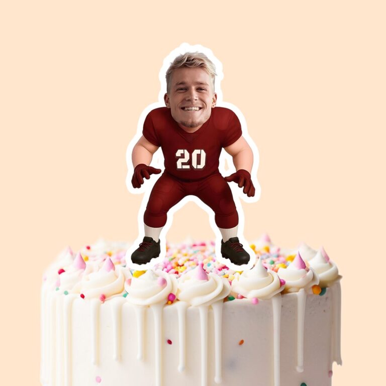 Custom Red Number 20 Defensive Player Face Cutout – Cake Topper Custom Red Number 20 Defensive Player Face Cutout shown on a cake topper mockup