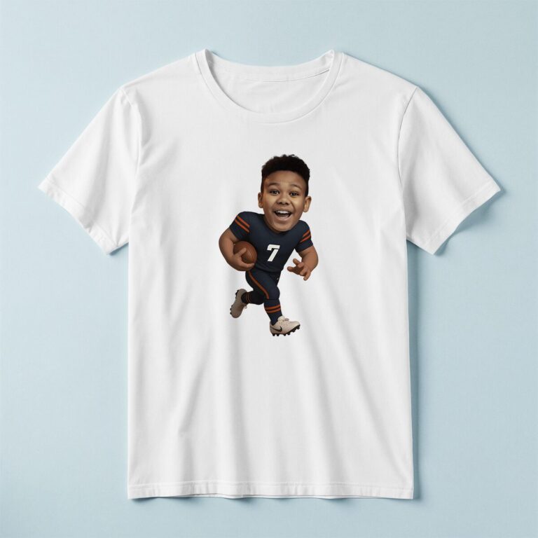 Custom Navy Number 7 Football Runner Face Cutout – T-shirt Custom Navy Number 7 Football Runner Face Cutout shown on a T-shirt mockup