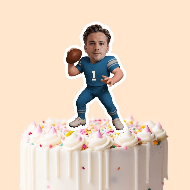 Custom Blue Number 1 Passing Player Face Cutout – Cake Topper Custom Blue Number 1 Passing Player Face Cutout shown on a cake topper mockup