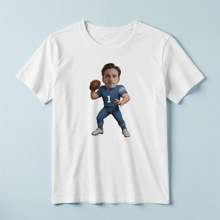 Custom Blue Number 1 Passing Player Face Cutout – T-shirt Custom Blue Number 1 Passing Player Face Cutout shown on a T-shirt mockup