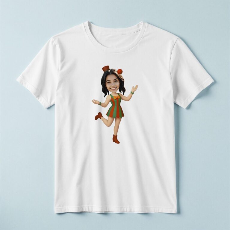 Custom Colorful Circus Performer Face Cutout – T-shirt Custom Colorful Circus Performer Face Cutout shown on a T-shirt mockup