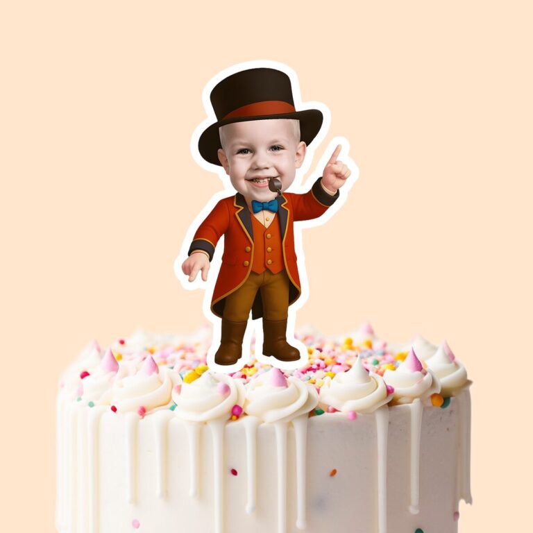 Custom Circus Ringmaster Black Top Hat Face Cutout – Cake Topper Custom Circus Ringmaster Black Top Hat Face Cutout shown on a cake topper mockup