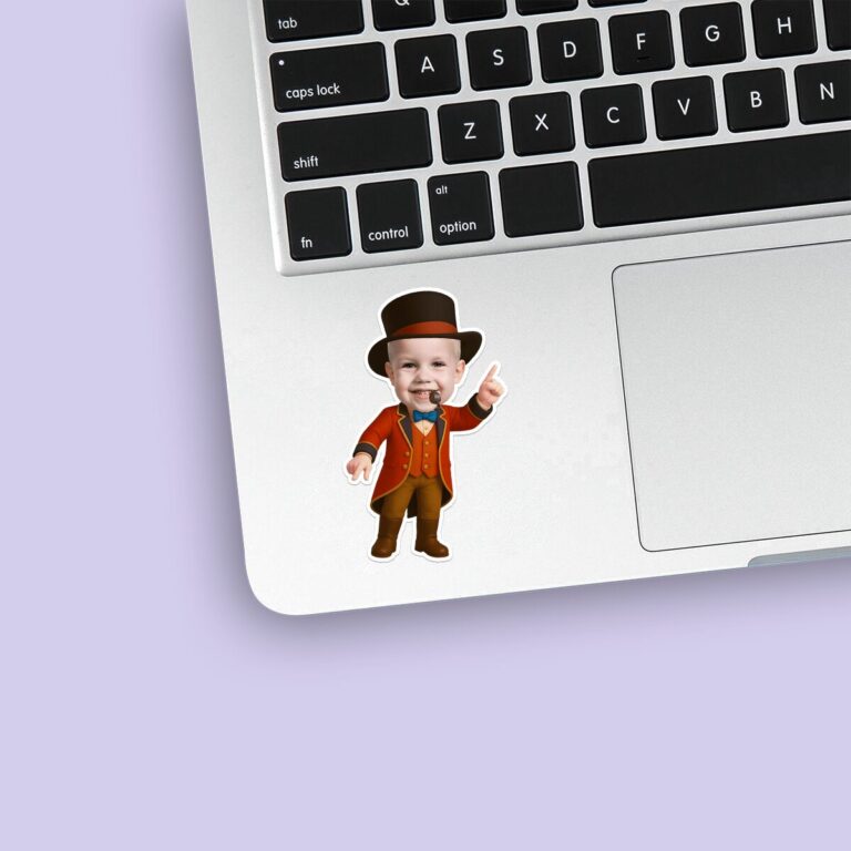Custom Circus Ringmaster Black Top Hat Face Cutout – Sticker Custom Circus Ringmaster Black Top Hat Face Cutout shown on a sticker mockup