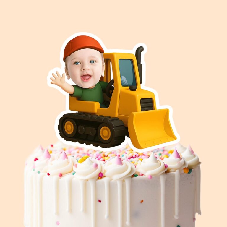 Custom Bulldozer Operator Face Cutout – Cake Topper Custom Bulldozer Operator Face Cutout shown on a cake topper mockup