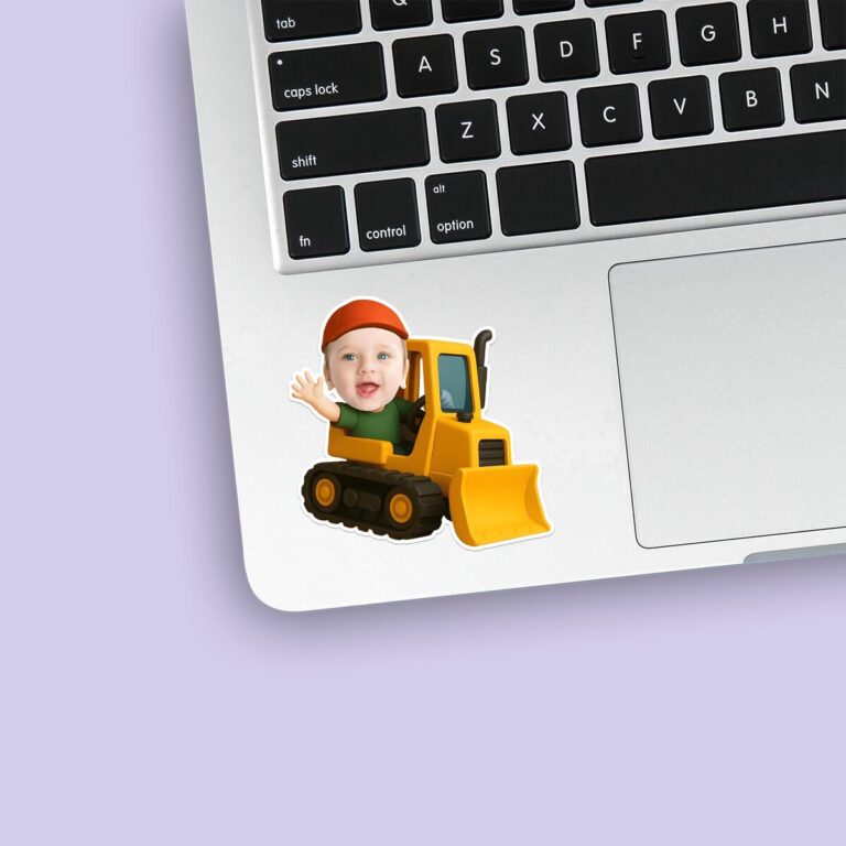 Custom Bulldozer Operator Face Cutout – Sticker Custom Bulldozer Operator Face Cutout shown on a sticker mockup