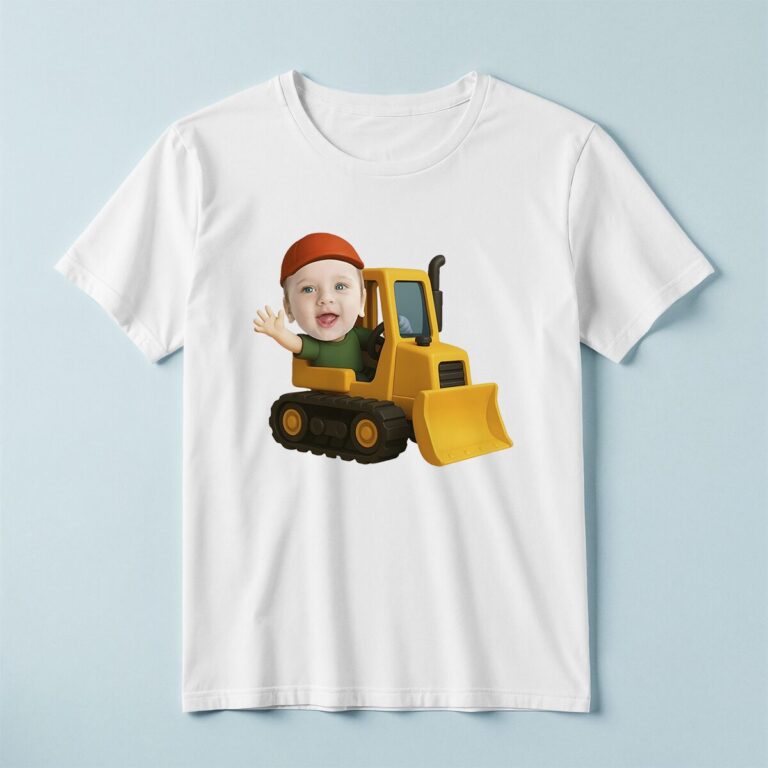 Custom Bulldozer Operator Face Cutout – T-shirt Custom Bulldozer Operator Face Cutout shown on a T-shirt mockup