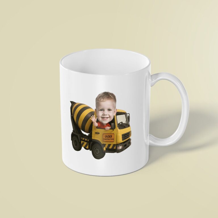 Custom Concrete Mixer Truck Driver Face Cutout – Mug Custom Concrete Mixer Truck Driver Face Cutout shown on a mug mockup