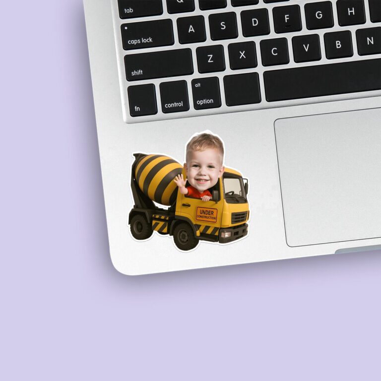 Custom Concrete Mixer Truck Driver Face Cutout – Sticker Custom Concrete Mixer Truck Driver Face Cutout shown on a sticker mockup