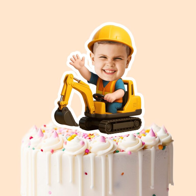 Custom Excavator Operator Tracked Excavator Face Cutout – Cake Topper Custom Excavator Operator Tracked Excavator Face Cutout shown on a cake topper mockup