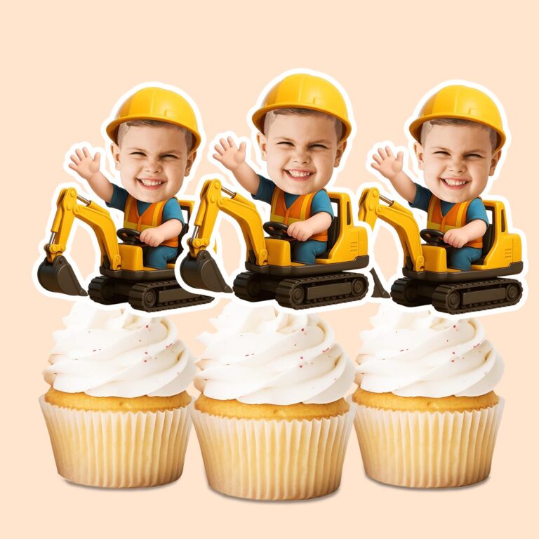 Custom Excavator Operator Tracked Excavator Face Cutout – Cupcake Topper Custom Excavator Operator Tracked Excavator Face Cutout shown on a cupcake topper mockup