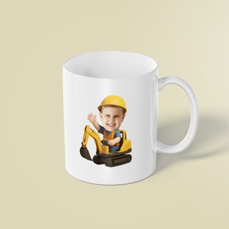 Custom Excavator Operator Tracked Excavator Face Cutout – Mug Custom Excavator Operator Tracked Excavator Face Cutout shown on a mug mockup