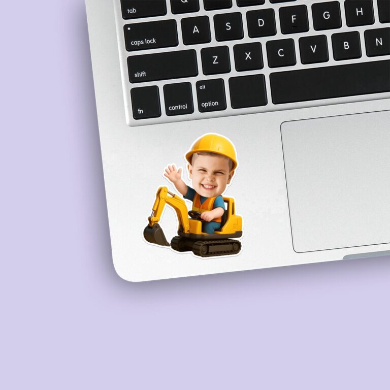 Custom Excavator Operator Tracked Excavator Face Cutout – Sticker Custom Excavator Operator Tracked Excavator Face Cutout shown on a sticker mockup