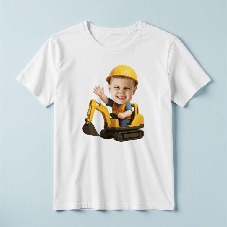 Custom Excavator Operator Tracked Excavator Face Cutout – T-shirt Custom Excavator Operator Tracked Excavator Face Cutout shown on a T-shirt mockup