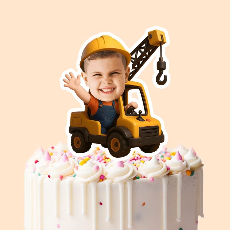 Custom Mobile Crane Driver Face Cutout – Cake Topper Custom Mobile Crane Driver Face Cutout shown on a cake topper mockup