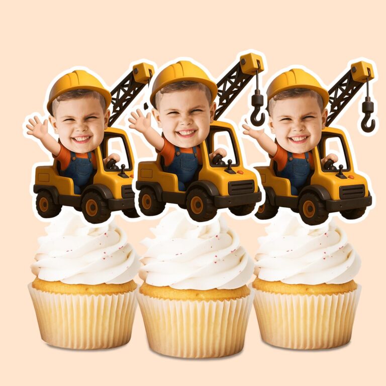 Custom Mobile Crane Driver Face Cutout – Cupcake Topper Custom Mobile Crane Driver Face Cutout shown on a cupcake topper mockup
