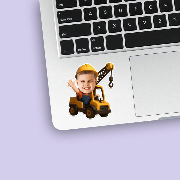 Custom Mobile Crane Driver Face Cutout – Sticker Custom Mobile Crane Driver Face Cutout shown on a sticker mockup