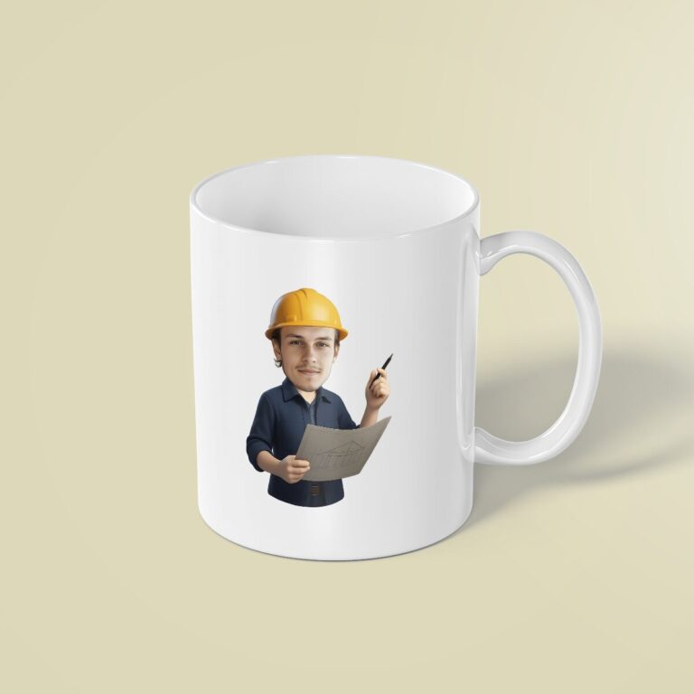 Custom Construction Engineer Reviewing Plans Face Cutout – Mug Custom Construction Engineer Reviewing Plans Face Cutout shown on a mug mockup