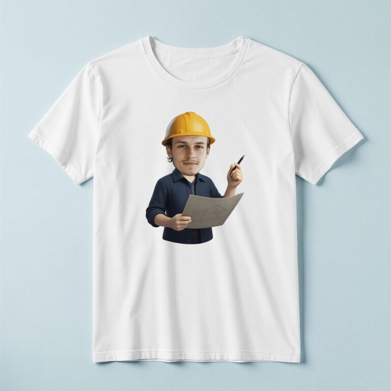 Custom Construction Engineer Reviewing Plans Face Cutout – T-shirt Custom Construction Engineer Reviewing Plans Face Cutout shown on a T-shirt mockup