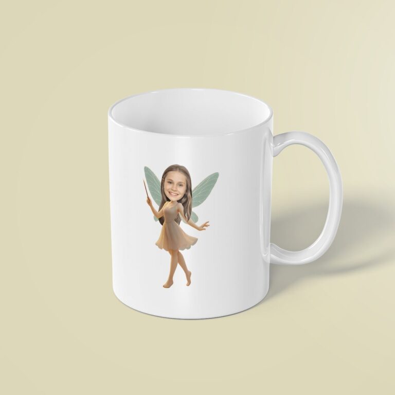 Custom Wand-Holding Woodland Fairy Face Cutout – Mug Custom Wand-Holding Woodland Fairy Face Cutout shown on a mug mockup