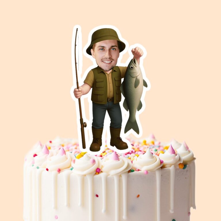 Custom Angler Displaying a Catch Face Cutout – Cake Topper Custom Angler Displaying a Catch Face Cutout shown on a cake topper mockup