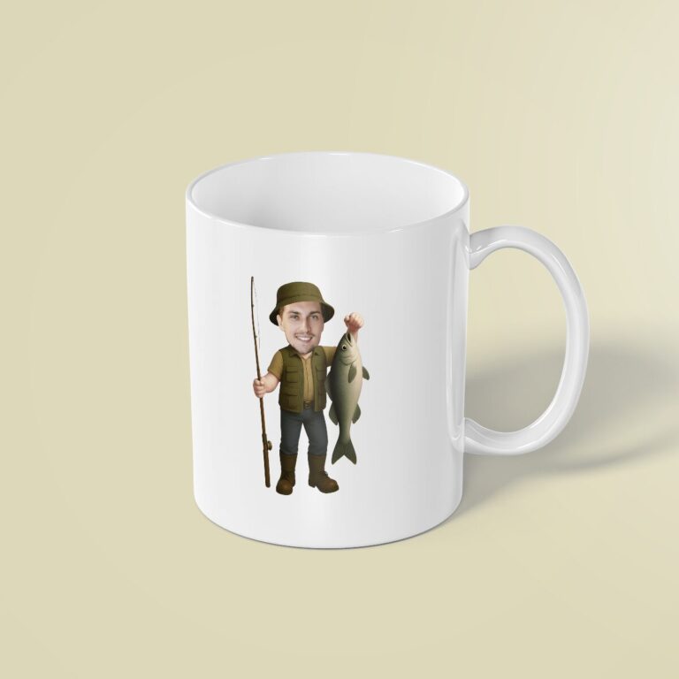 Custom Angler Displaying a Catch Face Cutout – Mug Custom Angler Displaying a Catch Face Cutout shown on a mug mockup