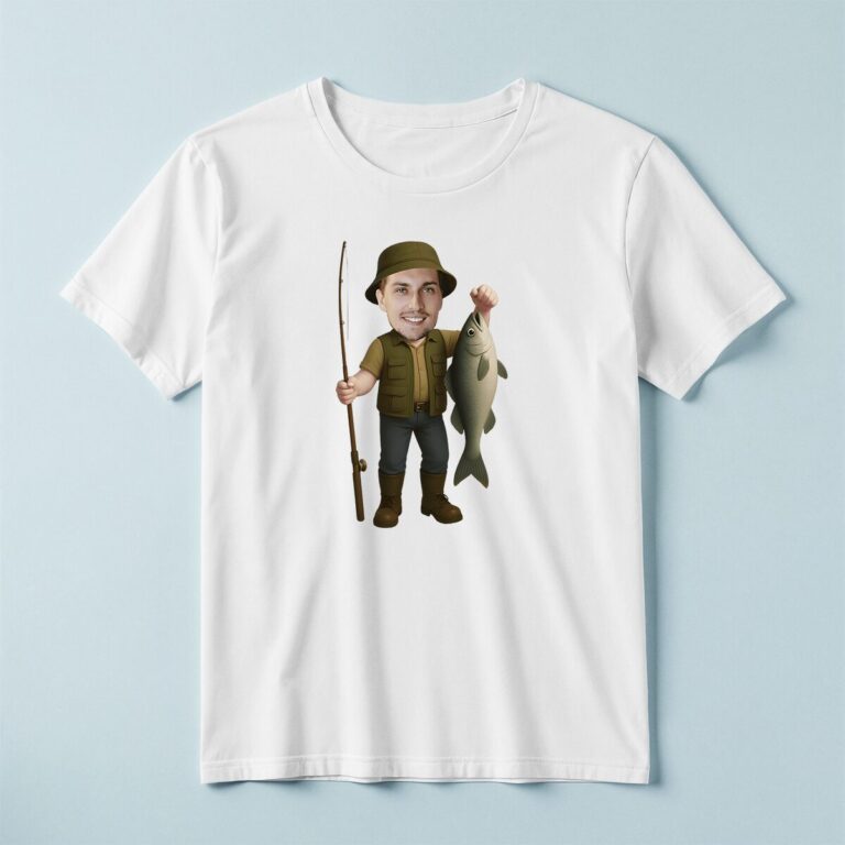 Custom Angler Displaying a Catch Face Cutout – T-shirt Custom Angler Displaying a Catch Face Cutout shown on a T-shirt mockup