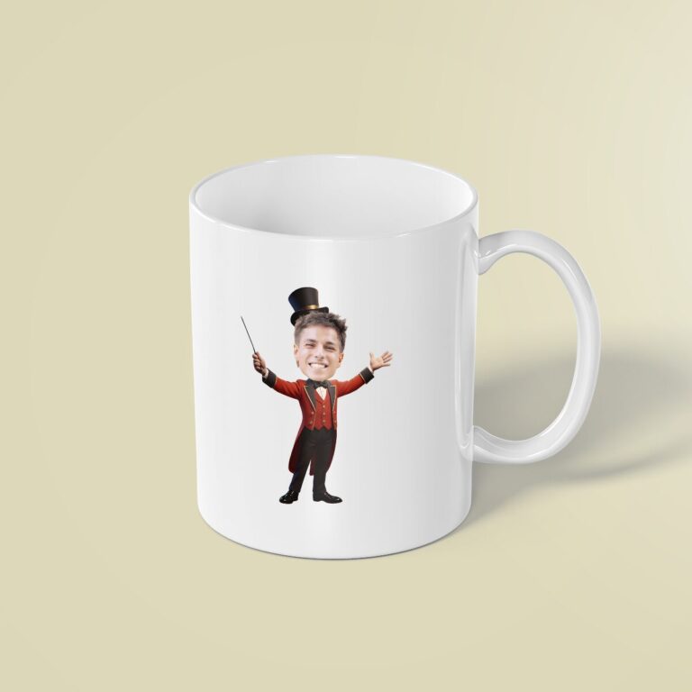 Custom Circus Magician or Showman Face Cutout – Mug Custom Circus Magician or Showman Face Cutout shown on a mug mockup