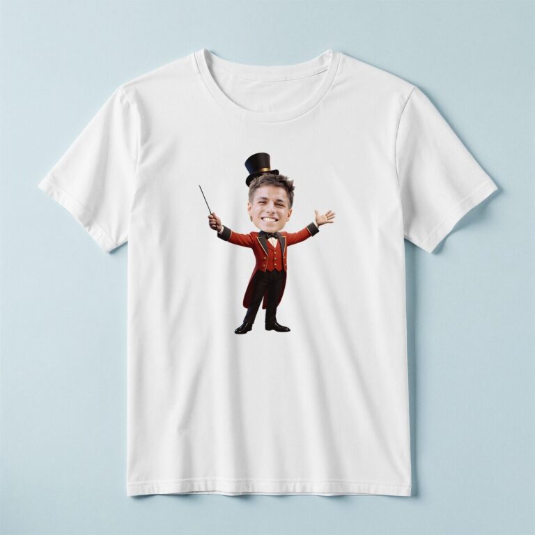 Custom Circus Magician or Showman Face Cutout – T-shirt Custom Circus Magician or Showman Face Cutout shown on a T-shirt mockup