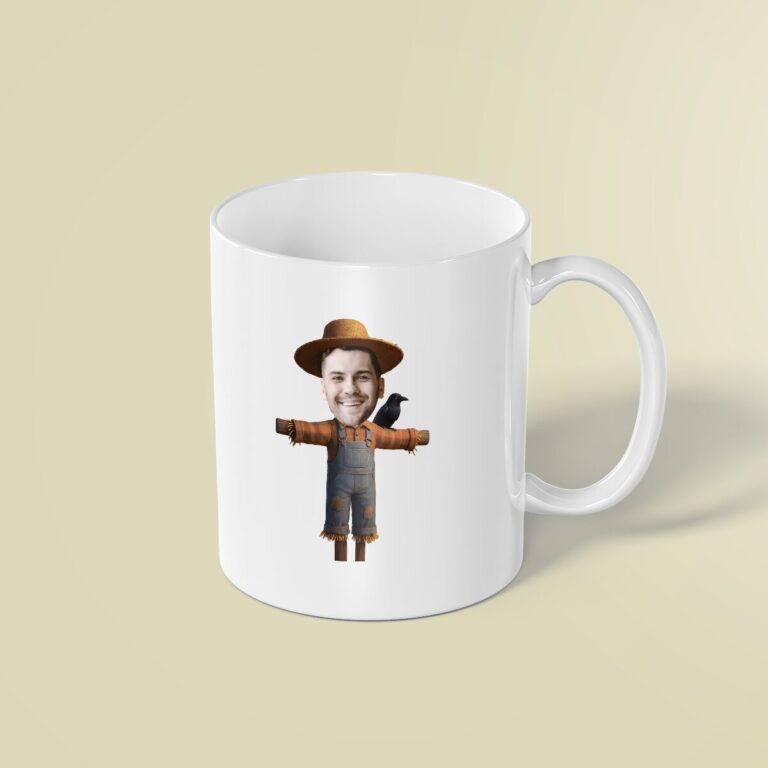 Custom Farm Scarecrow Face Cutout – Mug Custom Farm Scarecrow Face Cutout shown on a mug mockup