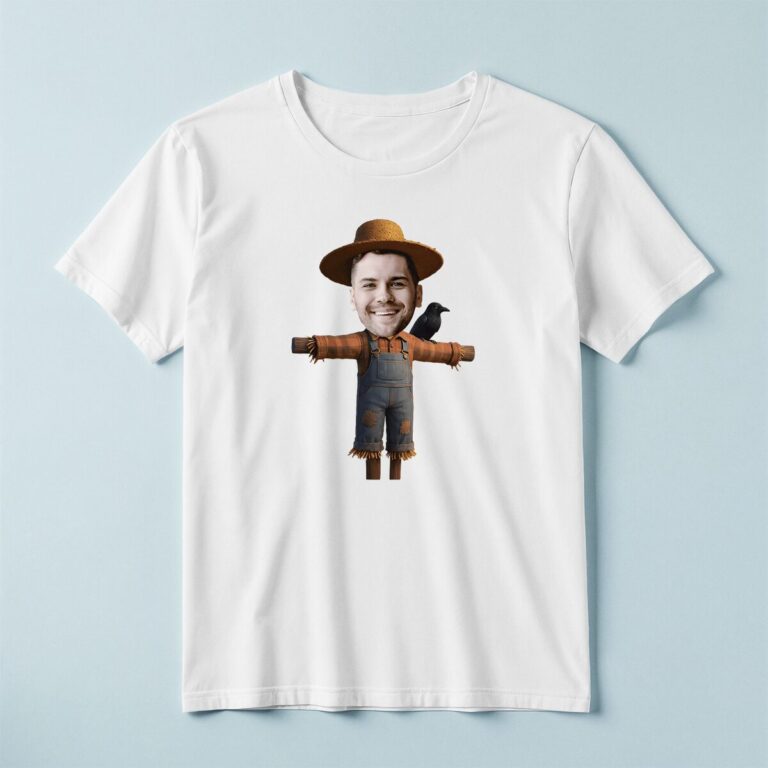 Custom Farm Scarecrow Face Cutout – T-shirt Custom Farm Scarecrow Face Cutout shown on a T-shirt mockup
